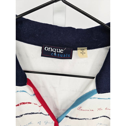 Onque Casuals Womens Sz L 3/4 Sleeve Polo Shirt 4th of July Patriotic NEW