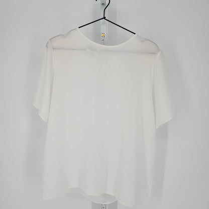 Kathie Lee Womens Sz M Solid White Semi Sheer Flowy Blouse Short Sleeve