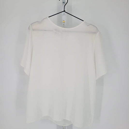 Kathie Lee Womens Sz M Solid White Semi Sheer Flowy Blouse Short Sleeve