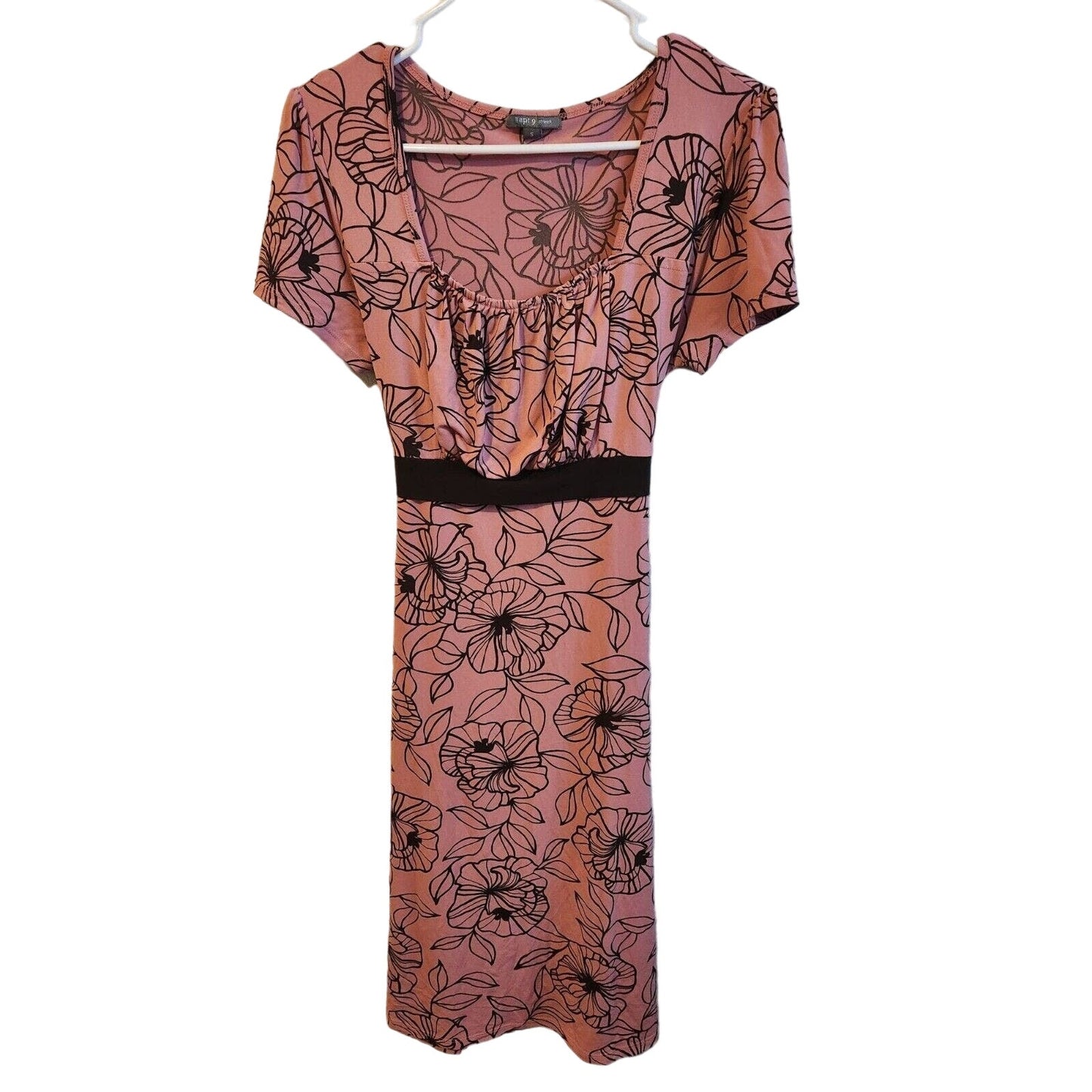 Vintage Apt 9 womens Sz S Midi Dress Pink Brown Floral Short Sleeve