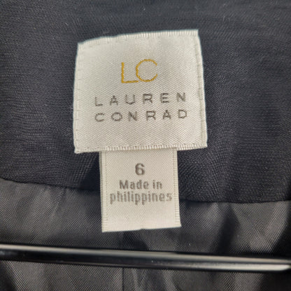 LC Lauren Conrad Womens Sz 6 3/4 Sleeve Open Front Blazer Jacket Black