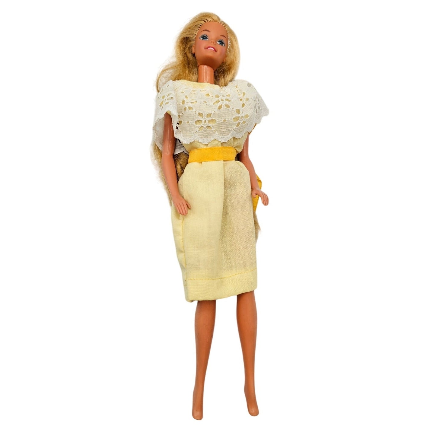 Vintage 1990s Barbie Doll by Mattel Blonde Hair in Yellow and White Dress