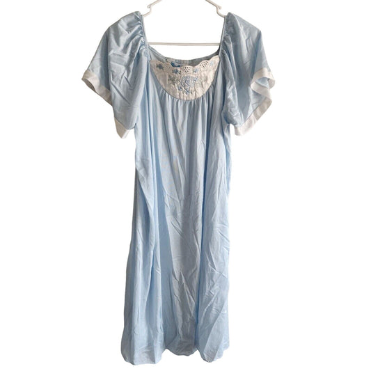 Vintage 1970s Merville Womens Sz L Light Blue Nylon Nightgown