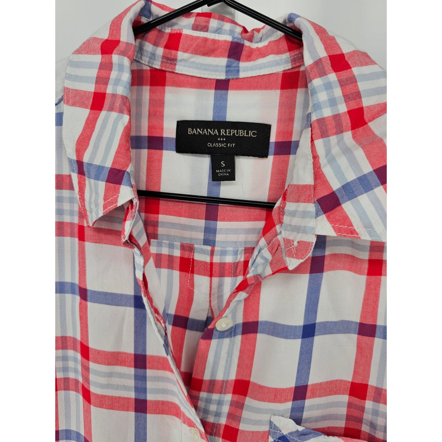 Banana Republic Womens Sz S Long Sleeve Button Up Shirt Red Blue Plaid Classic