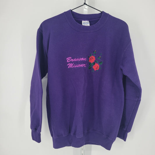 Vtg 1990s Gildan Womens Sz S Branson Missouri Embroidered Sweatshirt Purple