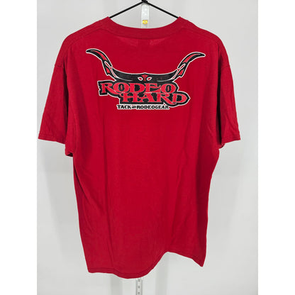 Mens Sz L Rodeo Hard Tack and Rodeo Gear Short Sleeve T Shirt Red Port & Co