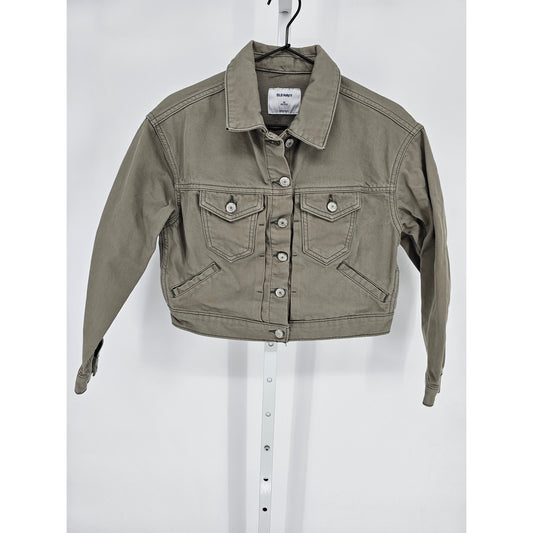 Old Navy Womens Sz XS Cropped Denim Jacket Olive Green Cotton