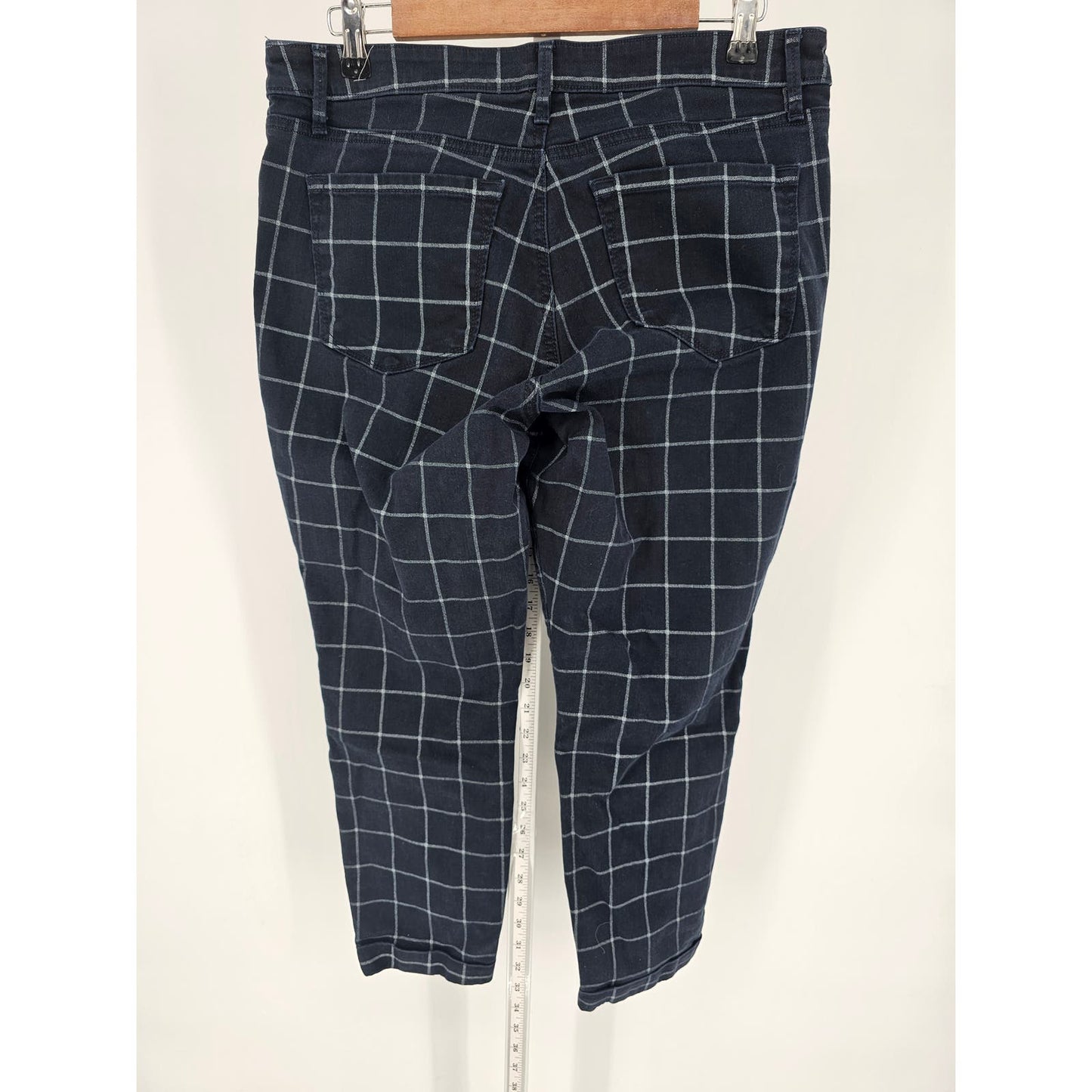 Ann Taylor Loft womens Sz 10 (30") Curvy Skinny Ankle Windowpane Pants Navy