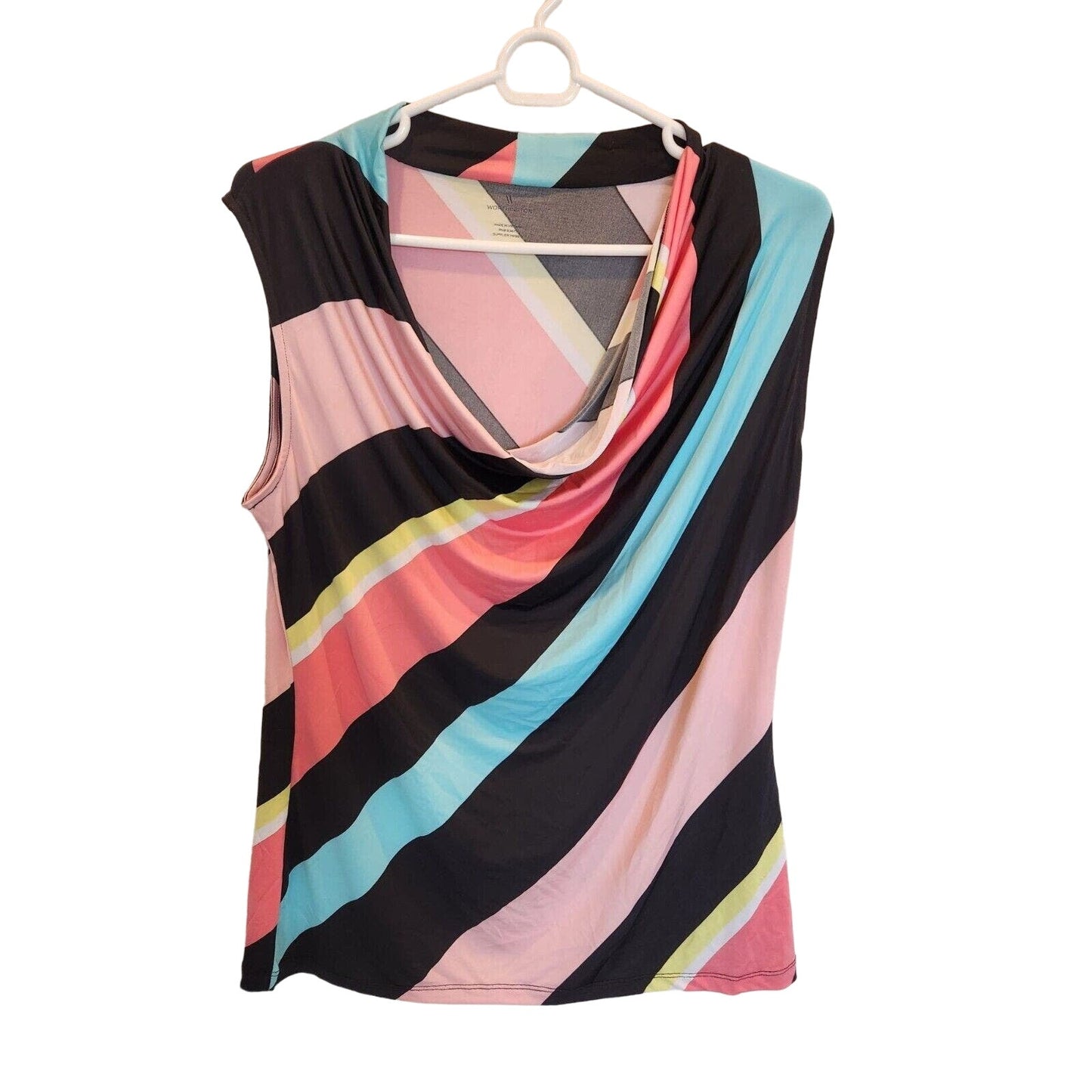 Worthington Womens Sz L Scoop Neck Sleeveless Blouse Bright Striped