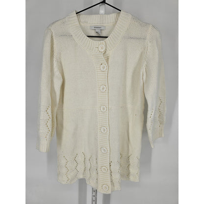 Dressbarn Womens Sz XL Long Sleeve Button Up Cardigan Sweater White Knit