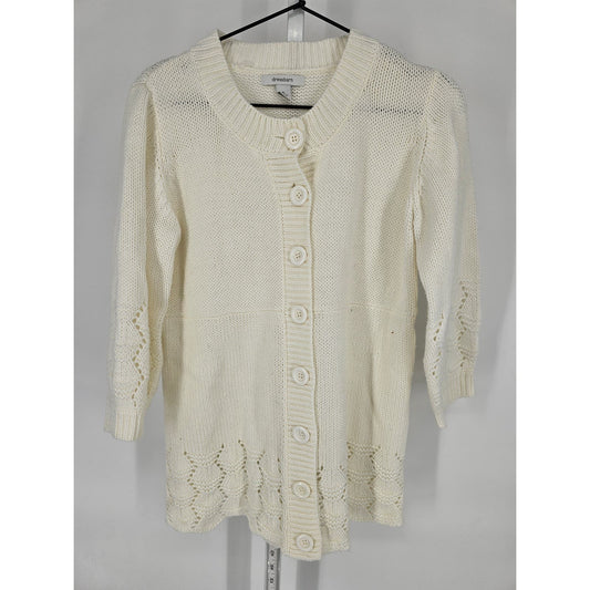 Dressbarn Womens Sz XL Long Sleeve Button Up Cardigan Sweater White Knit