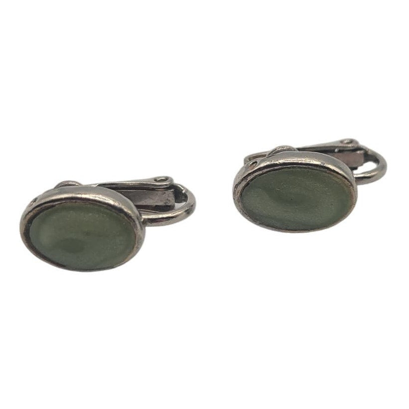 Vintage BARCS Silver TONE Amber Orange Glass CABOCHON Clip ON Earrings