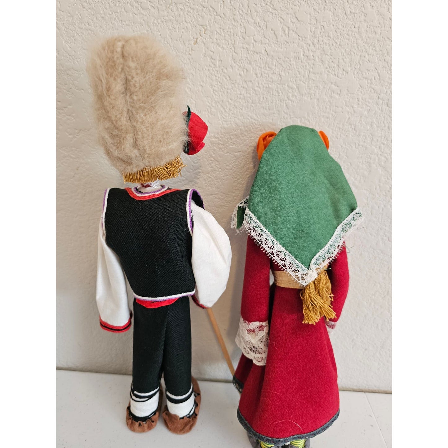 Vintage Bulgarian Wooden Souvenir Dolls, Handmade Woman and Man Traditional Doll