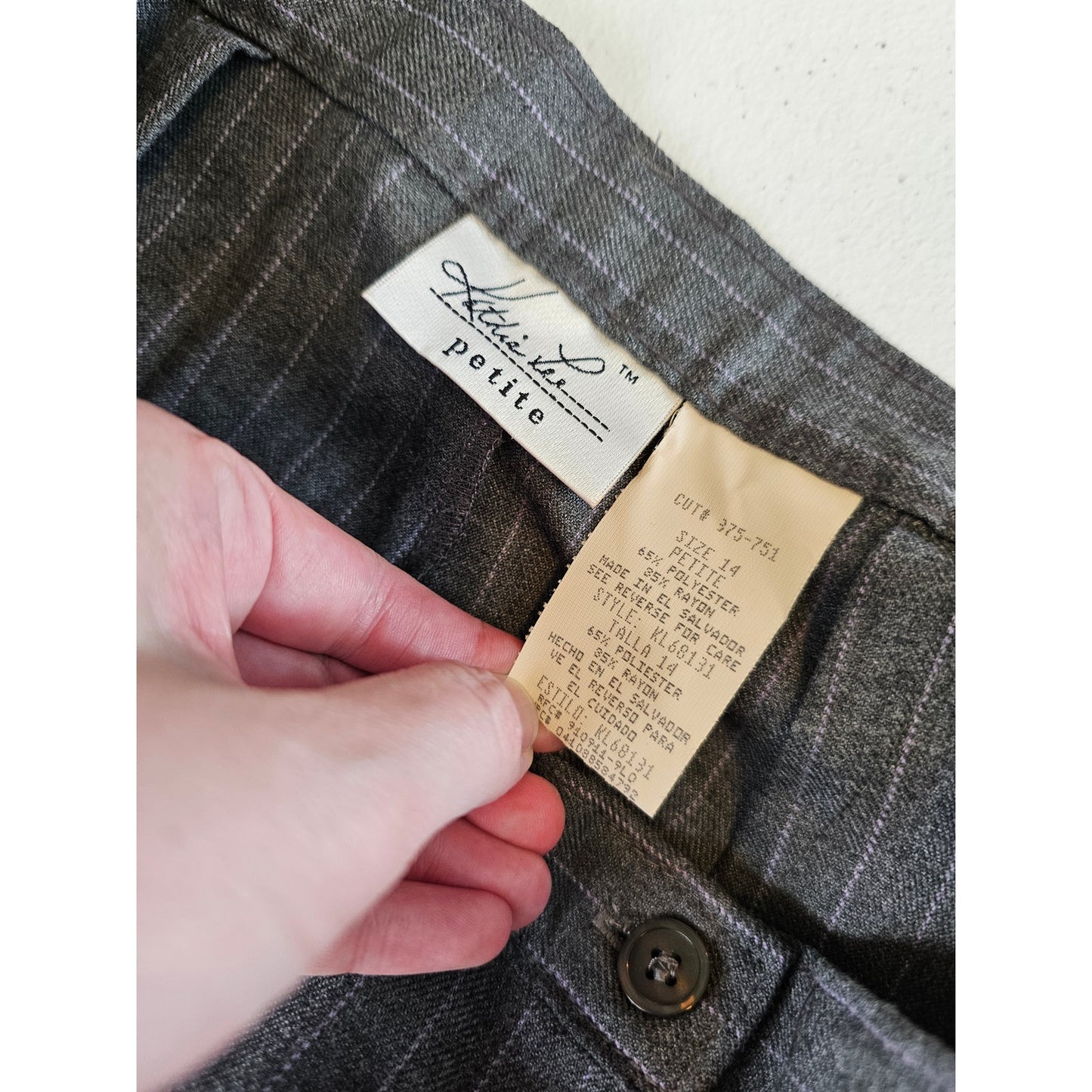 Vintage Kathie Lee Petite 14P Straight Leg Dress Pants Gray Pinstripe
