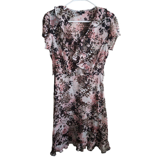 Vintage JBS Womens Sz 12 Midi Length Dress Brown Pink Abstract Dots