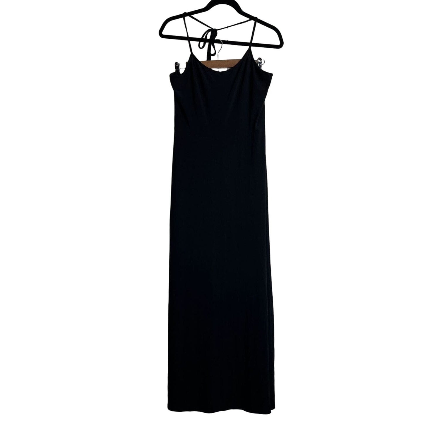 Charlotte Russe Womens Sz L Maxi Halter Dress Solid Black Vintage Y2K