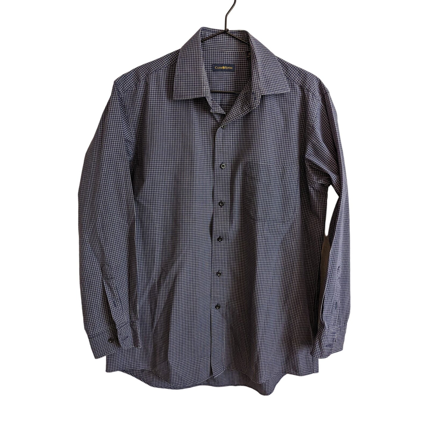 Club Room Mens Sz 15 1/2 - 32/33 Button Down Dress Shirt Blue Windowpane Plaid