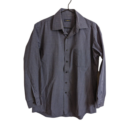 Club Room Mens Sz 15 1/2 - 32/33 Button Down Dress Shirt Blue Windowpane Plaid