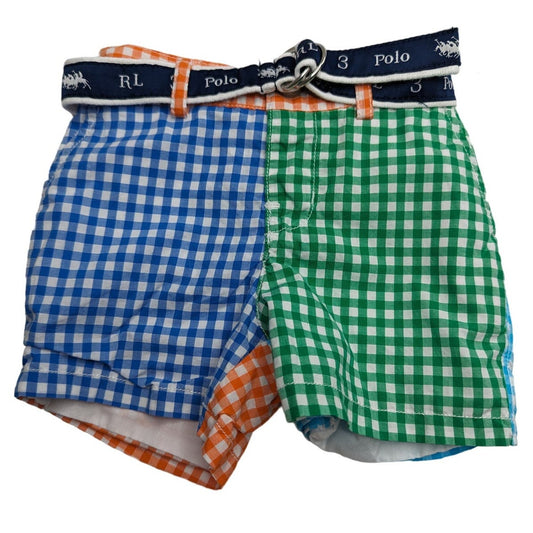 Ralph lauren Baby Girls Sz 6M Colorful Buffalo Plaid Belted Preppy Shorts