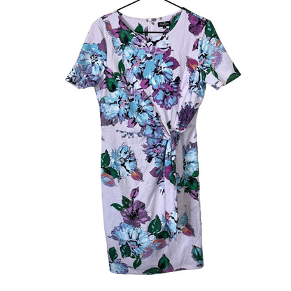 Phase Seven womens Sz 8 Short Sleeve Sheath Dress Purple Floral Spring