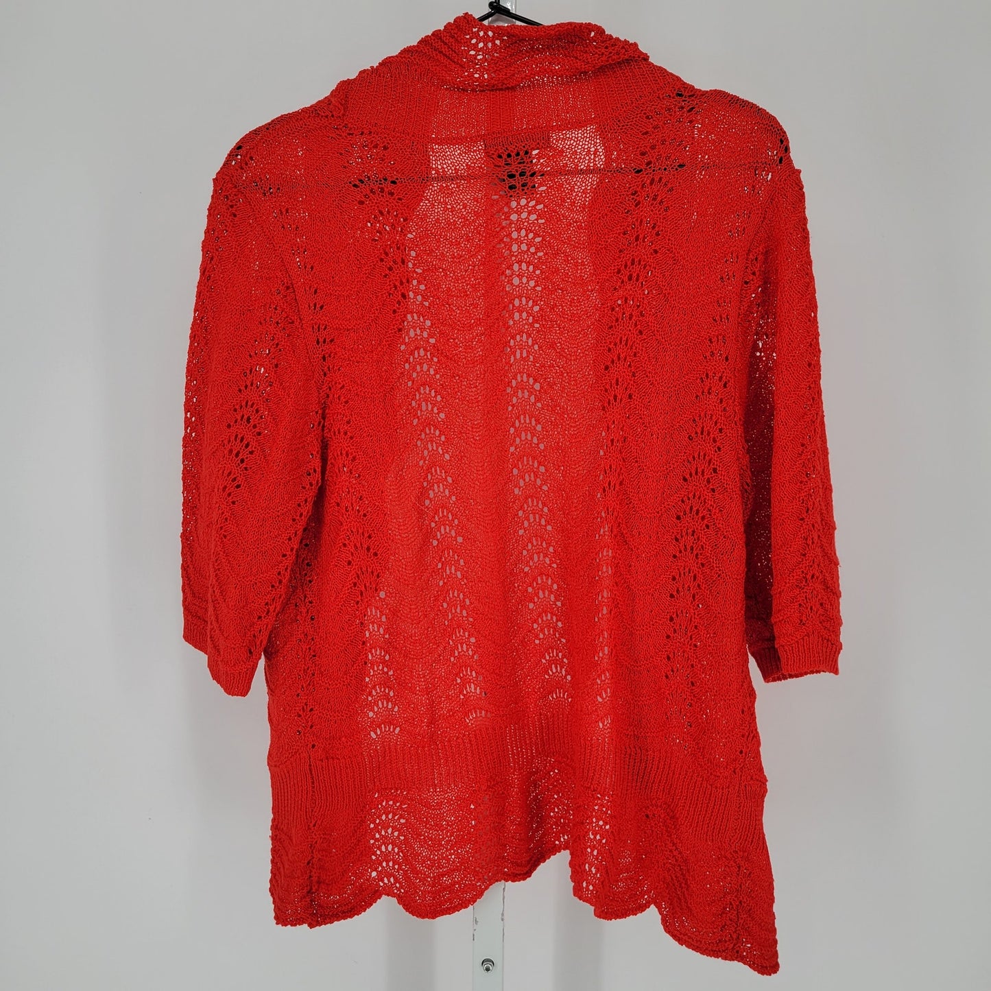 Lauren Michelle Womens Sz L 3/4 Sleeve Open Knit Cardigan Sweater Red Lace