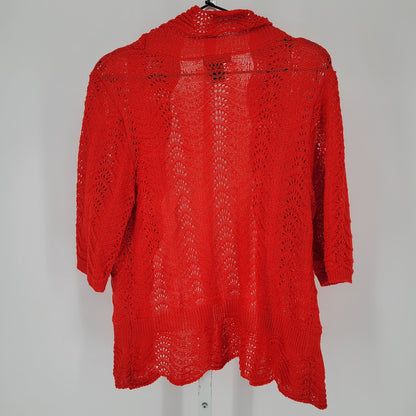 Lauren Michelle Womens Sz L 3/4 Sleeve Open Knit Cardigan Sweater Red Lace