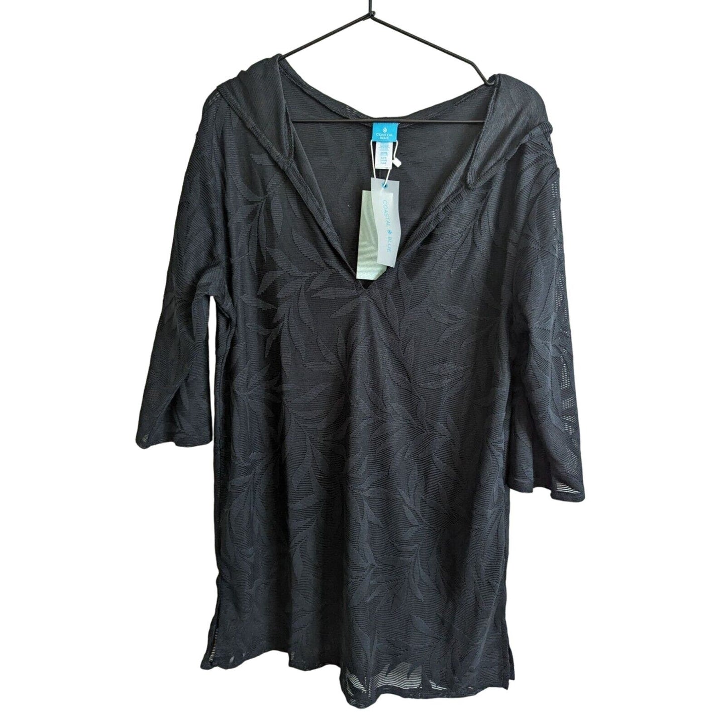 Coastal Blue Womens Sz S Swimsuit Coverup Black Hooded Knee Length NEW