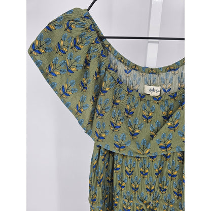 Style & co Womens Sz S Maxi Length Off Shoulder Boho Dress Dark Green Floral