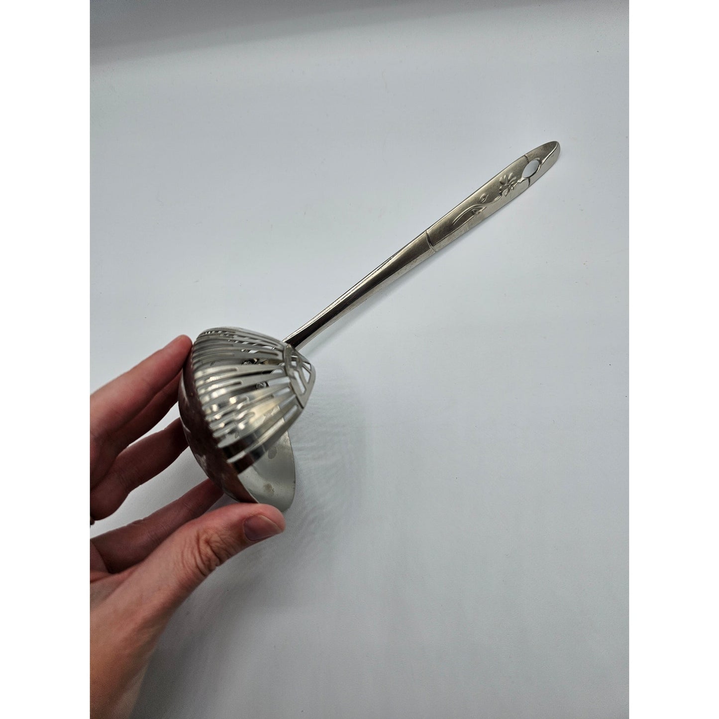 Vintage Straining Ladle Stainless Steel Mid Century Silver