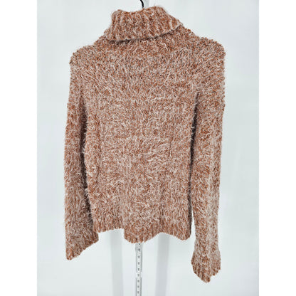 Abound Womens Sz S Turtleneck Sweater Fuzzy Burnt Orange and Cream