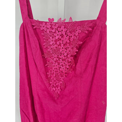 Vintage 1980s Womens Sz 6 Knee Length Dress Sleeveless Hot Pink Lace Detail