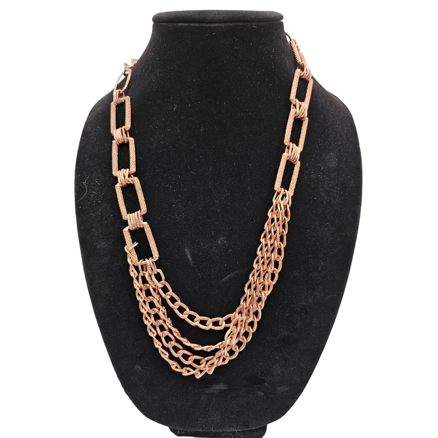 Vintage Rose Gold Tone Multi Chain Link Necklace 1980s Square Chain