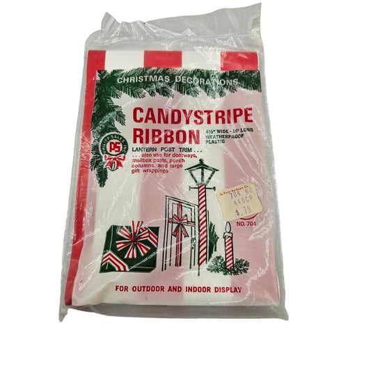 Vintage 1960s Candystripe Ribbon Christmas Decor Red White Lantern Post Trim