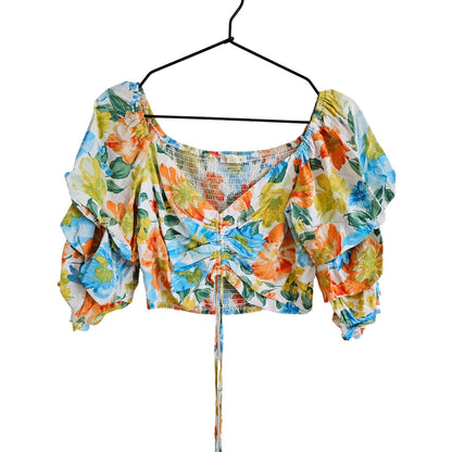 Illa Illa Womens Sz S Colorful Tropical Crop Top Shirt Floral