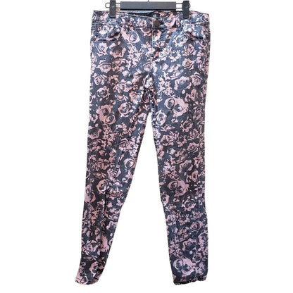 Forever 21 Premium Denim Skinny Jeans Sz 29 Gray Pink Floral