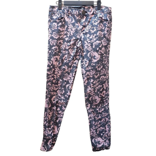 Forever 21 Premium Denim Skinny Jeans Sz 29 Gray Pink Floral
