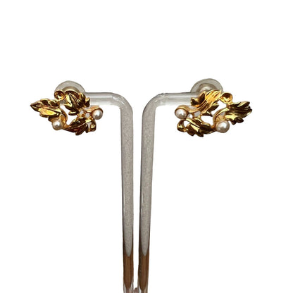 Vintage 1990s Napier Womens Earrings Gold Tone w/ Pearl Detail