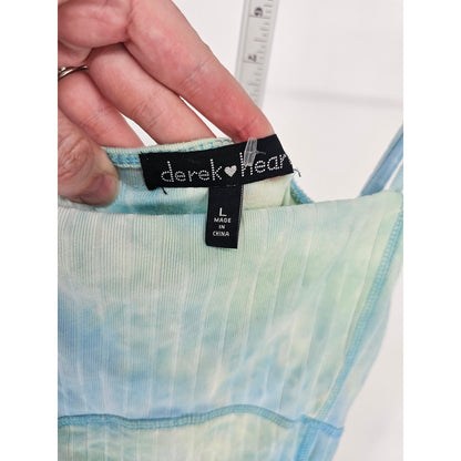 Derek Heart Womens Sz L Spaghetti Strap Fitted Midi Dress Blue Green Tie Dye