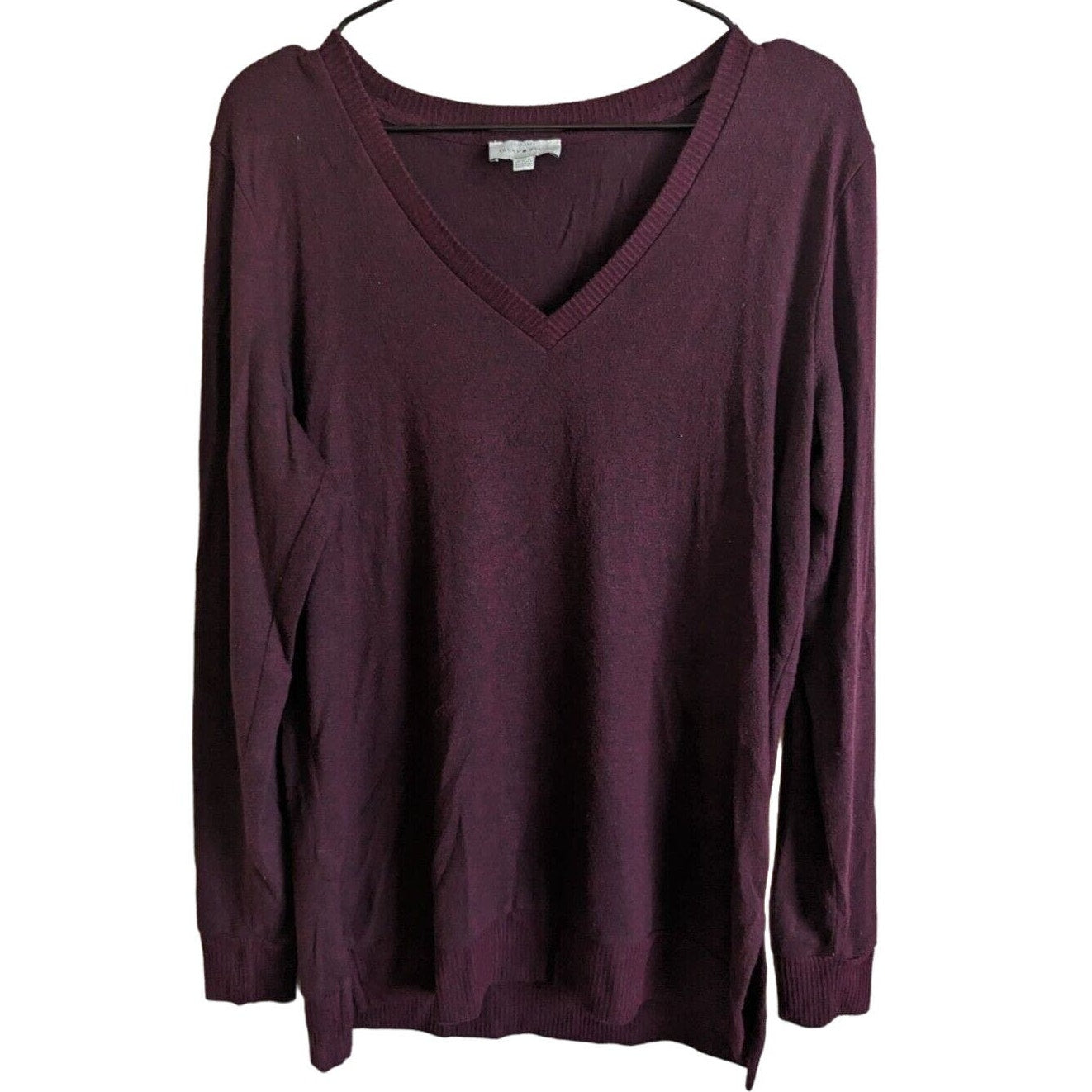 Lucky Brand Womens Sz S Oversized Slouchy Sweater Maroon Purple Side Slit