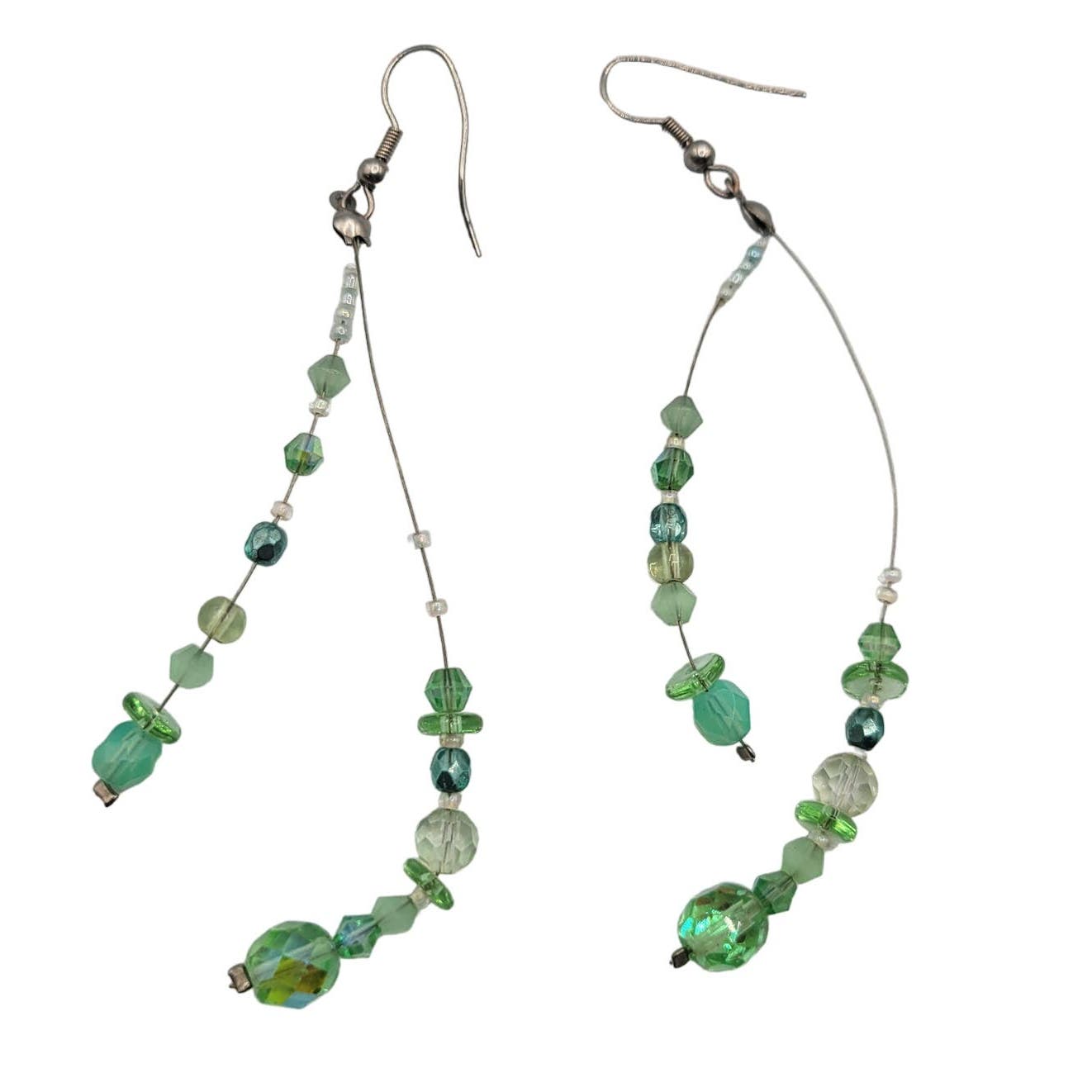 Vintage Y2K French Hook Earrings Green Beaded Dangle