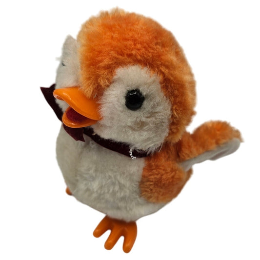 Vintage 1970s Mischie Battery Operated Bird Toy Orange White