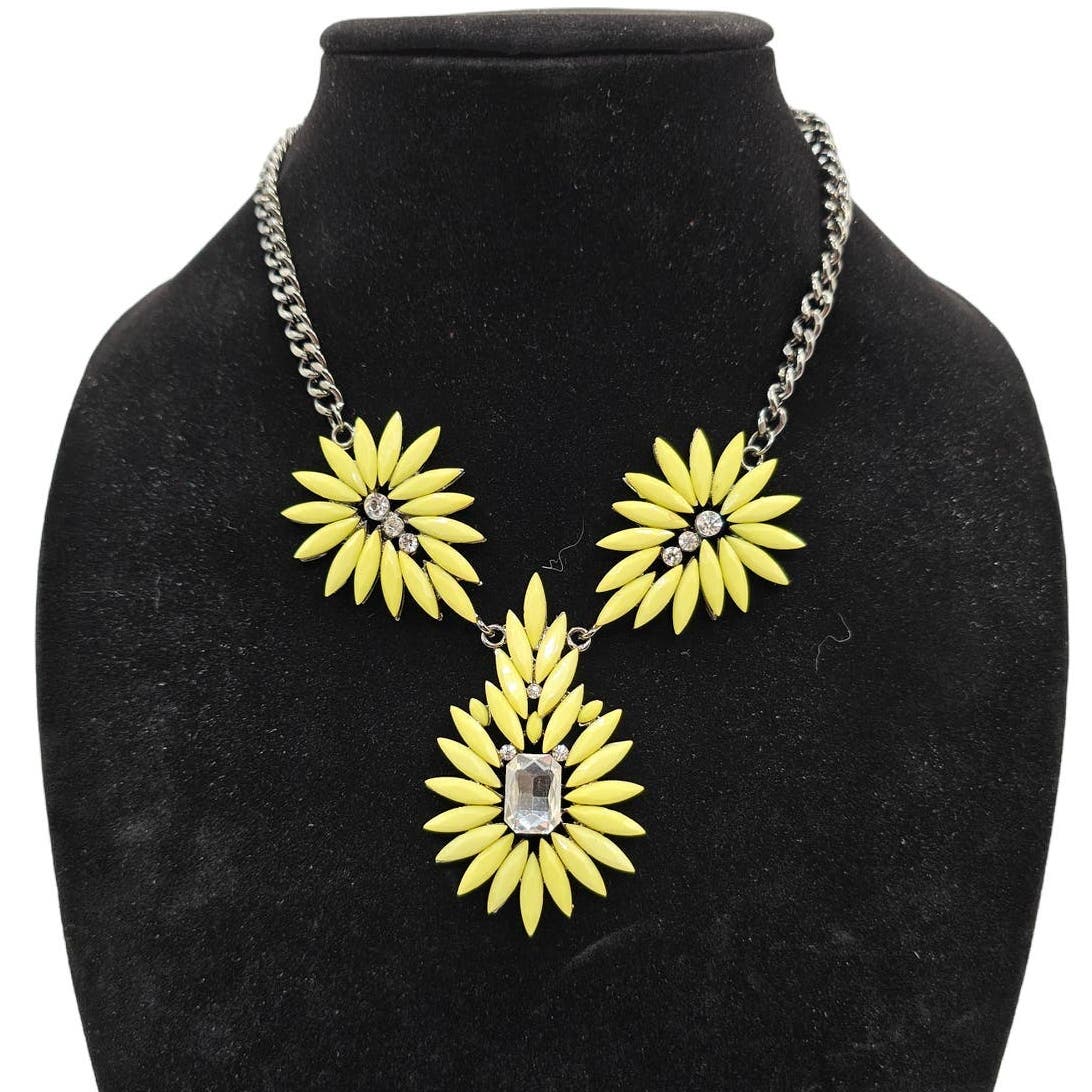 Vintage 1990s Statement Piece Collar Necklace Bright Yellow Rhinestones