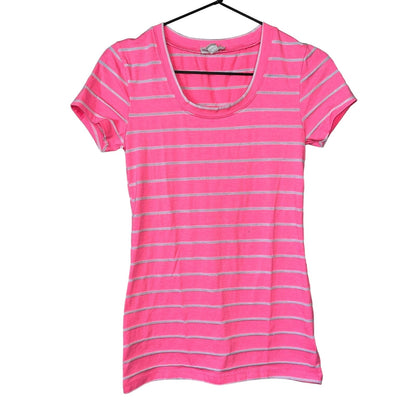 Zenana Outfitters Womens Sz S Short Sleeve T Shirt Bright Pink Striped