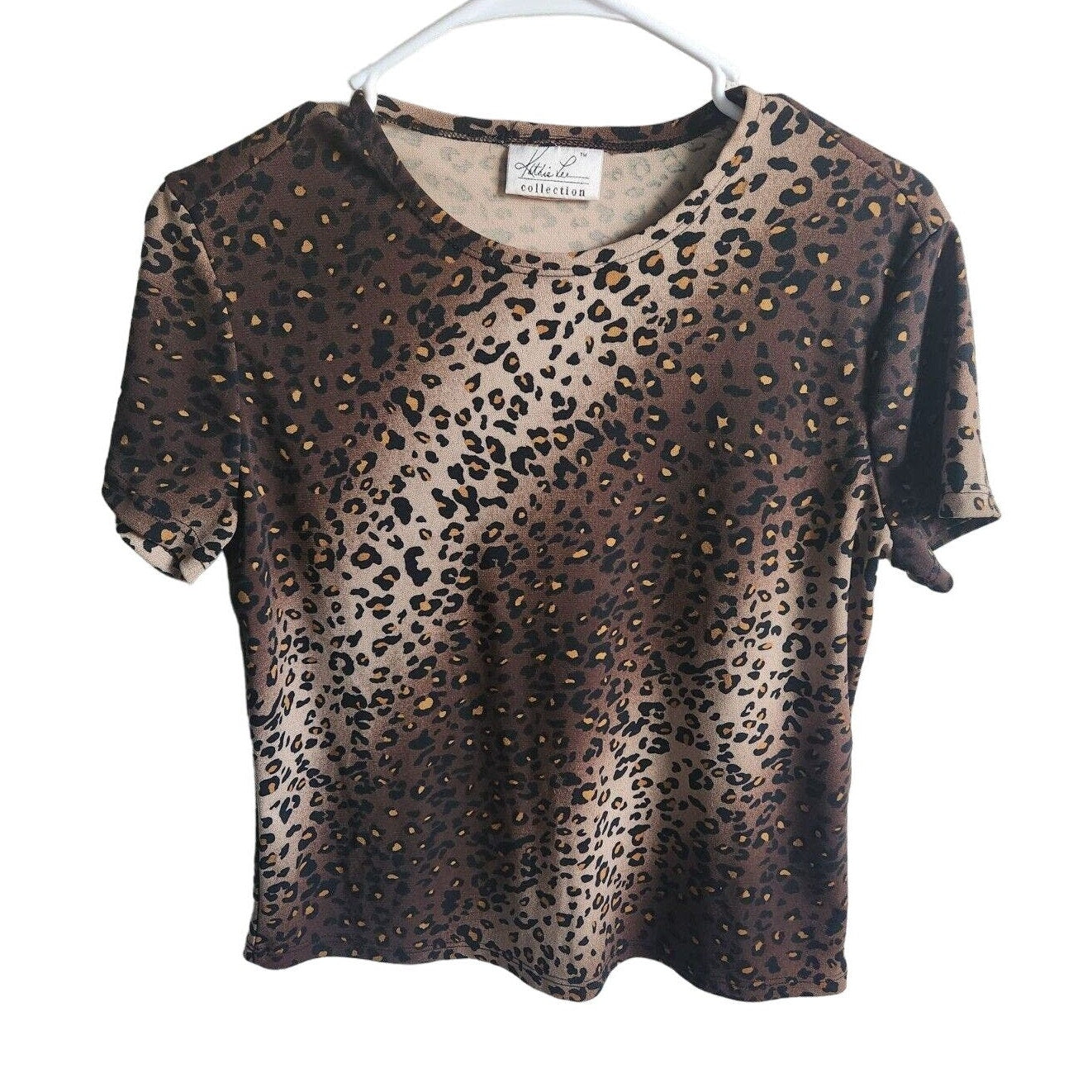 Vintage Kathie Lee Collection Womens Sz L Short Sleeve Leopard Print Blouse