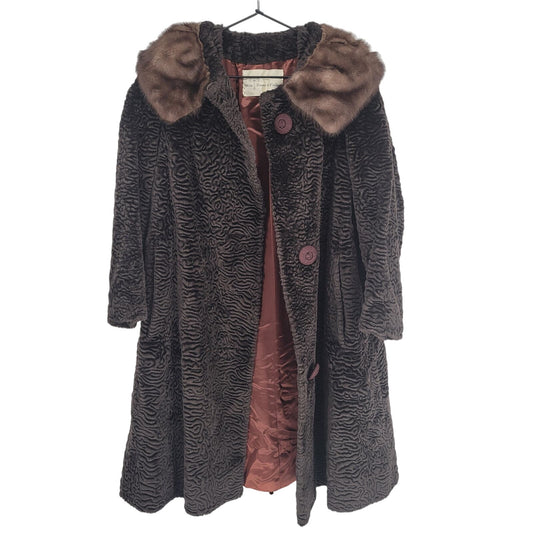 Stix, Baer, & Fuller Women Brown Custom Vintage 1960s Fur Coat Knee Length