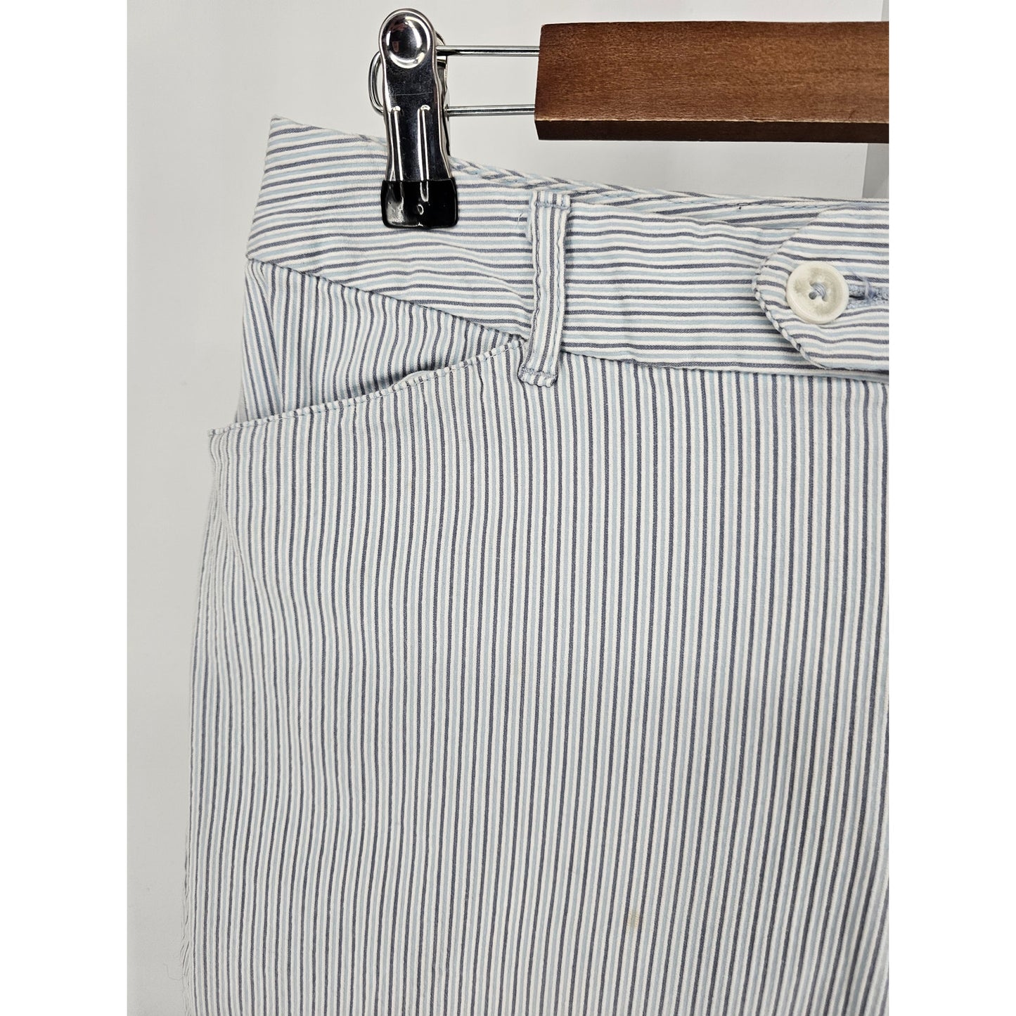 St Johns Bay Womens Sz 8 Capri Seersucker Cotton Bled Pants Blue Striped