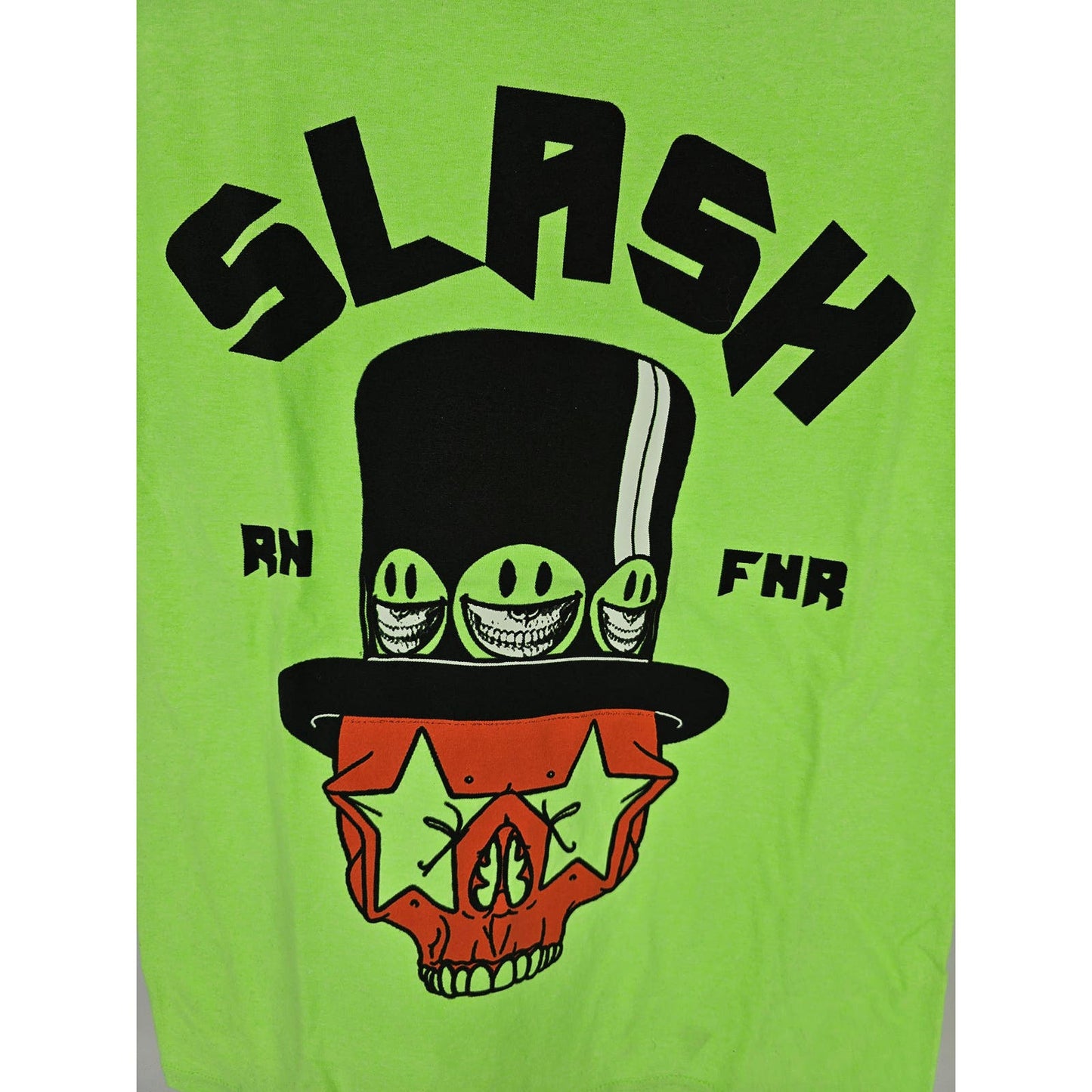 Slash Mens Sz S Short Sleeve T Shirt Bright Green Black Skull Top Hat Guitarist