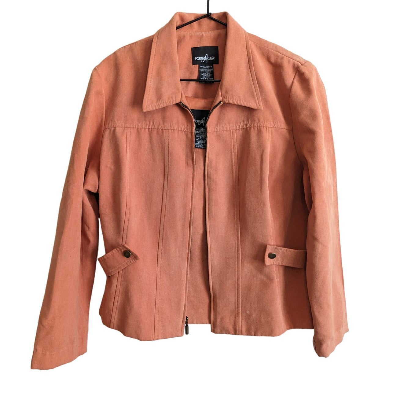 Vintage Positive Attitude Sz 12 Pastel Orange Faux Suede Jacket and Blouse Set
