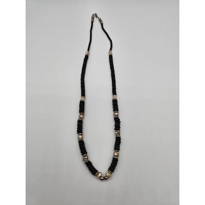 Vintage 1960s Single Strand Beaded Necklace Black Cream Delicate
