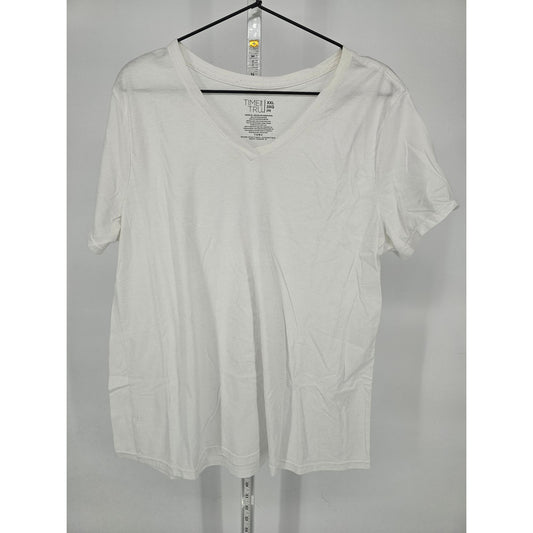 Time and Tru Womens Sz XXL Short Sleeve V Neck T Shirt Solid White